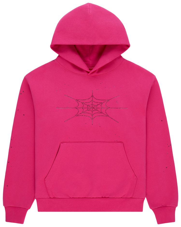Sp5der Rhinestone Silk Hoodie Pink