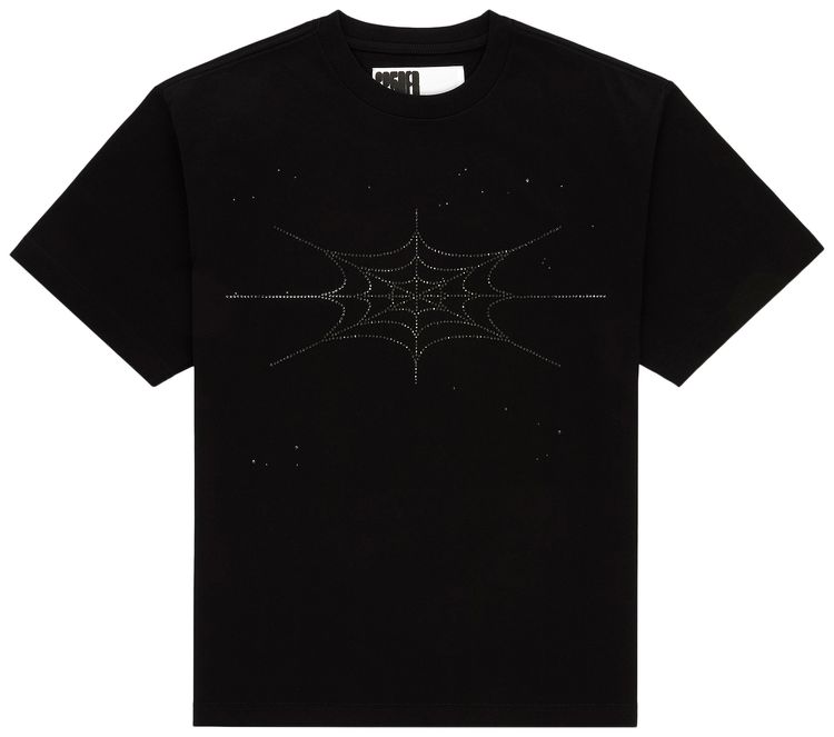 Sp5der Rhinestone Silk Tee Black