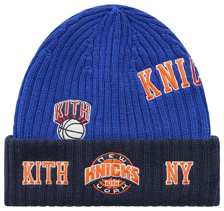Kith x New Era For The New York Knicks All Over Patches Knit Beanie Royal