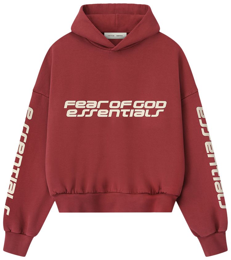 Fear of God Essentials Cropped Relaxed Hoodie Crimson