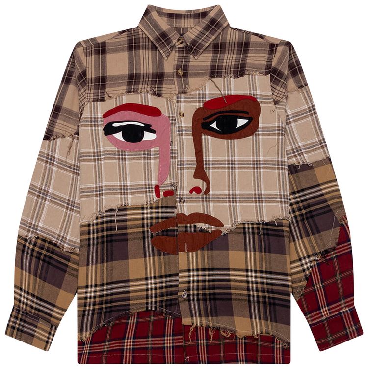 KidSuper Face Patchworked Flannel Red Multi