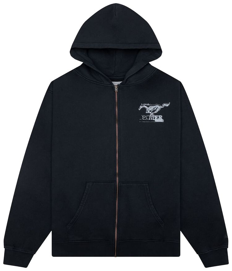 One Of These Days Mustang Cross Zip Up Hoodie Washed Black