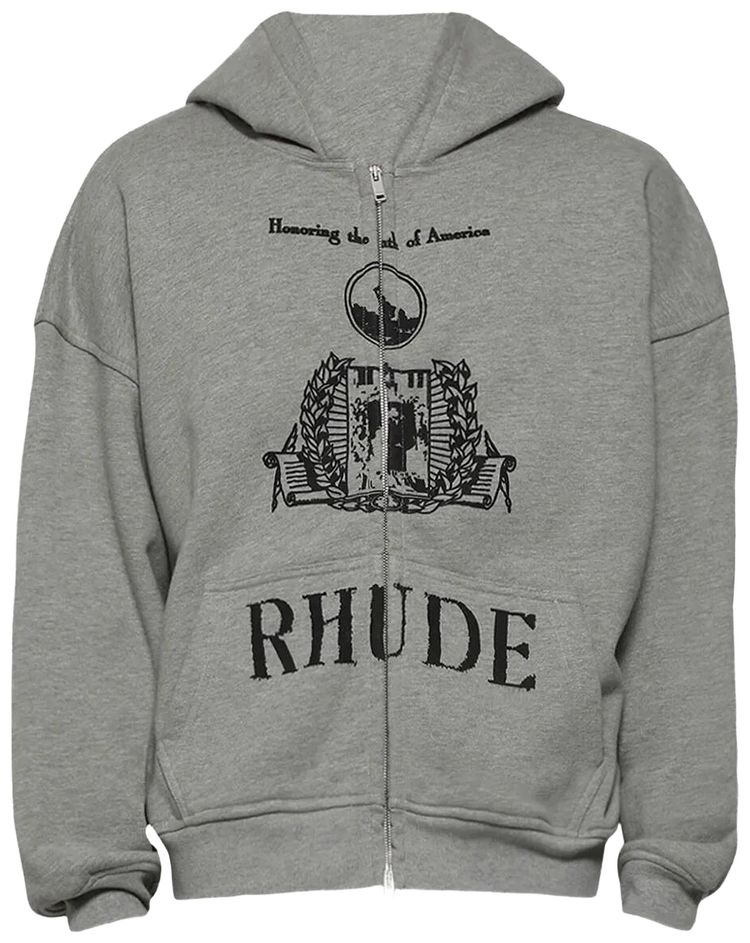 Rhude Youth Of America Zip Up Hoodie Heather GreyBlack
