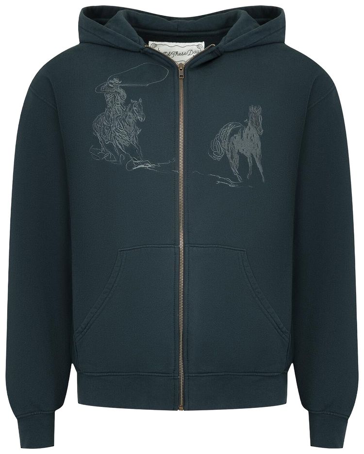 One Of These Days Into The Distance Zip Up Hoodie Washed Black