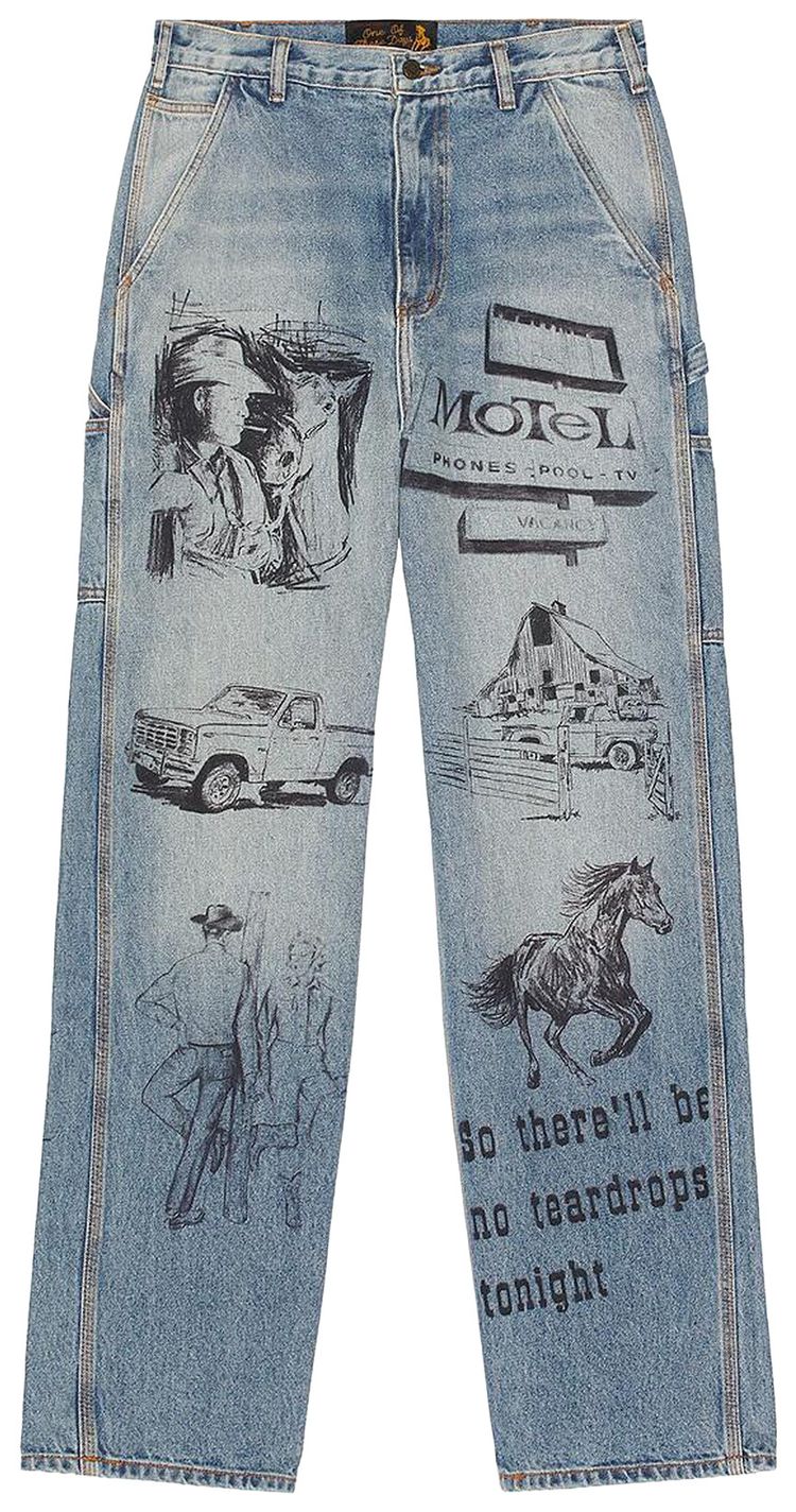 One Of These Days All Over Print Painters Pant Denim Indigo