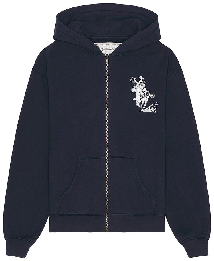 One Of These Days Barbed Zip Up Hooded Sweatshirt Hard Washed Navy