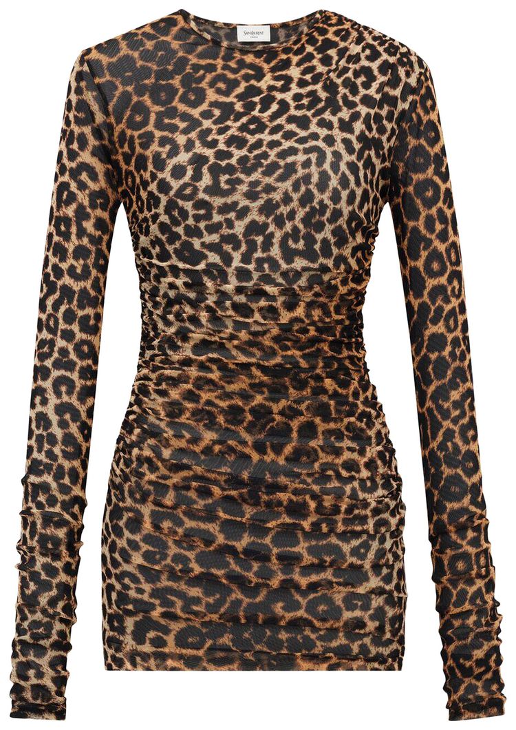 Saint Laurent Robe Drapee Manches Leopard