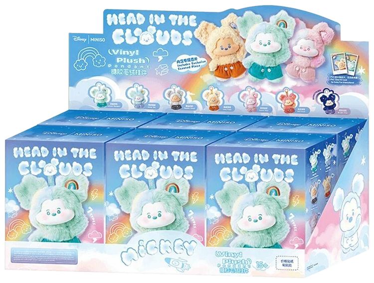 Miniso x Disney Mickey Head In Clouds Vinyl Plush Pendant Sealed Case Mystery 6 Blind Boxes