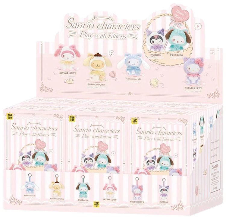 Miniso Top Toy x Sanrio Play with Kittens Series Plush Keychain Sealed Case Mystery 6 Blind Boxes