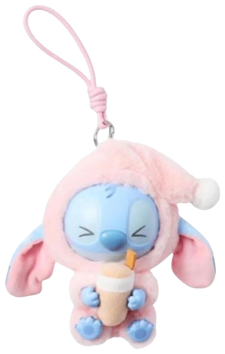 Miniso Top Toy x Disney Stitch Eating Something Before Sleep Plush Keychain Milk Tea Desire