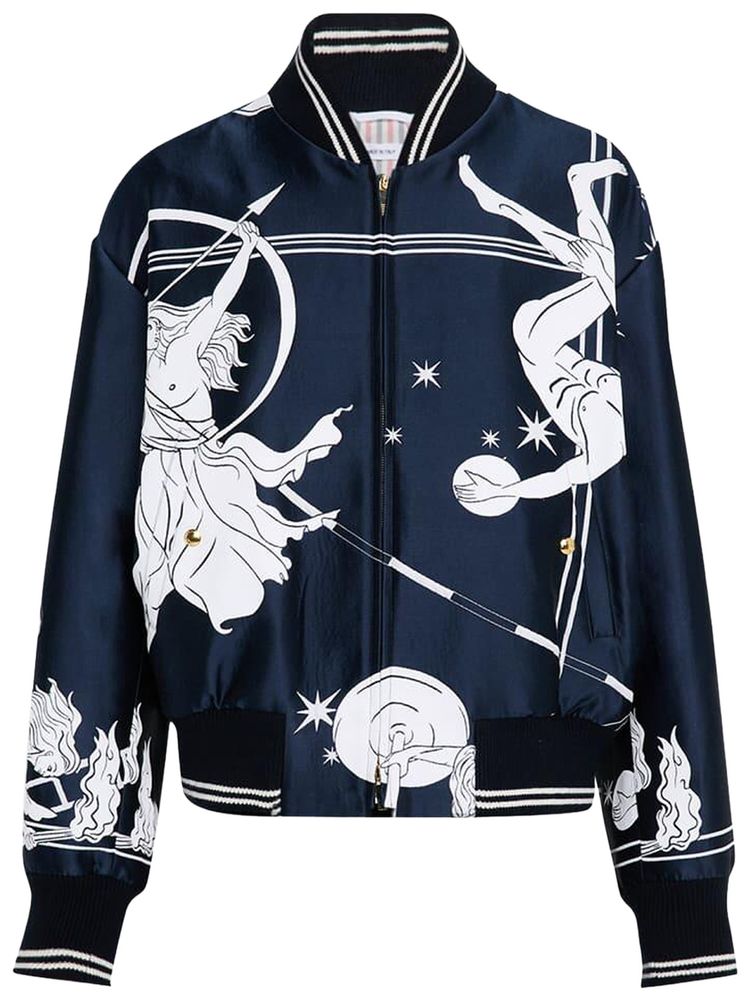 Thom Browne Knit Rib Oversized Blouson In Olympic Constellation Scuba Jacquard Navy