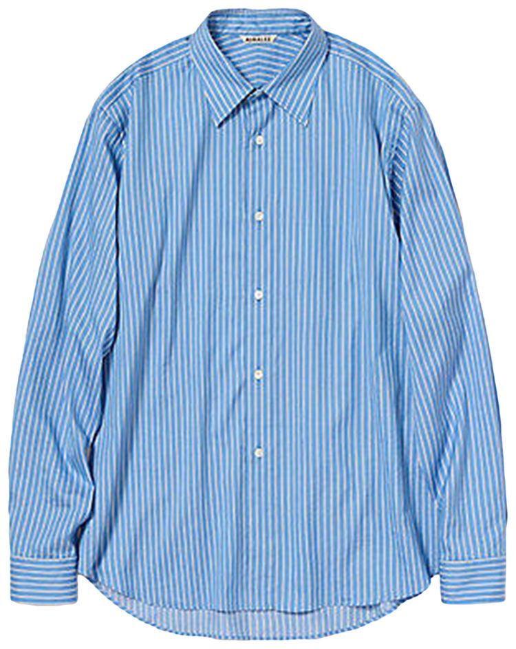 Auralee Cotton Silk Shirt Blue Stripe