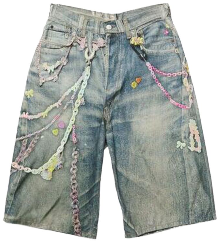 Acne Studios Kawaii Keychains Denim Shorts Mid Blue