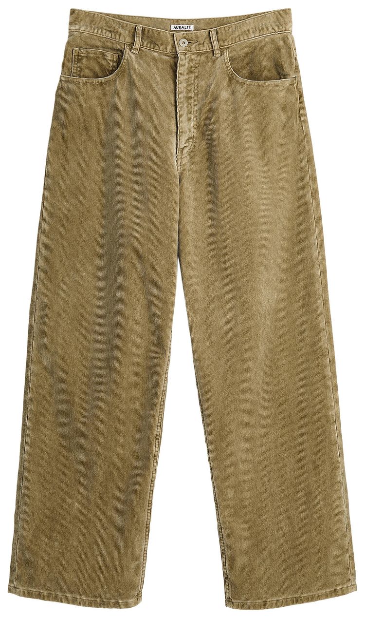 Auralee Pigment Dyed Finx Corduroy Wide 5P Pants Olive Brown