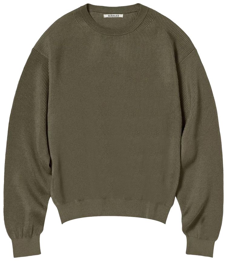 Auralee Flat Yarn Rib Knit Pullover Khaki