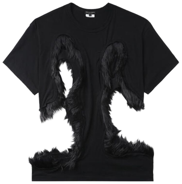 Comme des Garcons Homme Plus Fake Fur Cut Out Mesh T Shirt Black