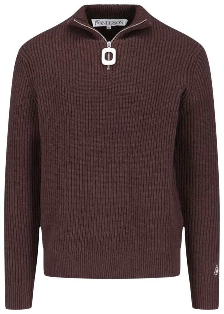 JW Anderson Puller Half Zip Jumper Chocolate Brown