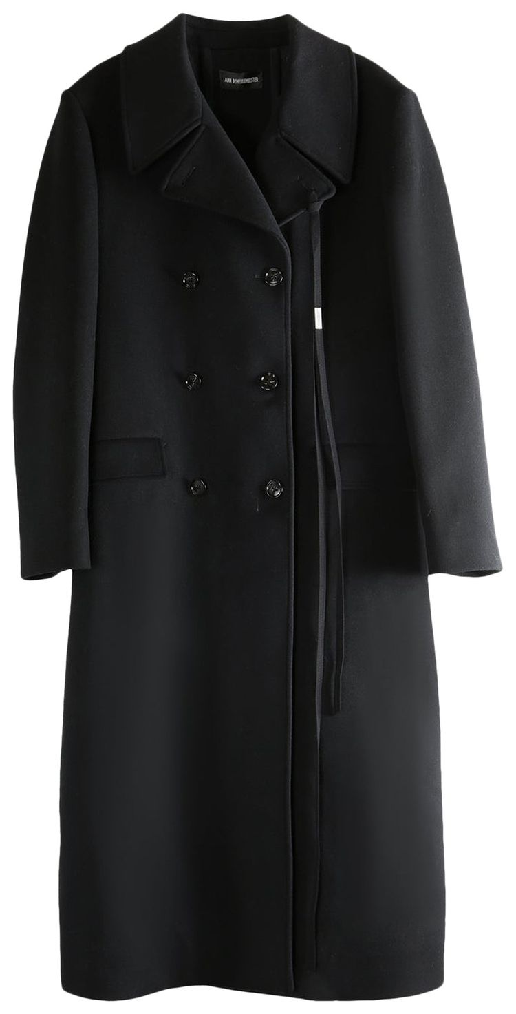 Ann Demeulemeester Miles Long Fitted Double Breasted Coat Black
