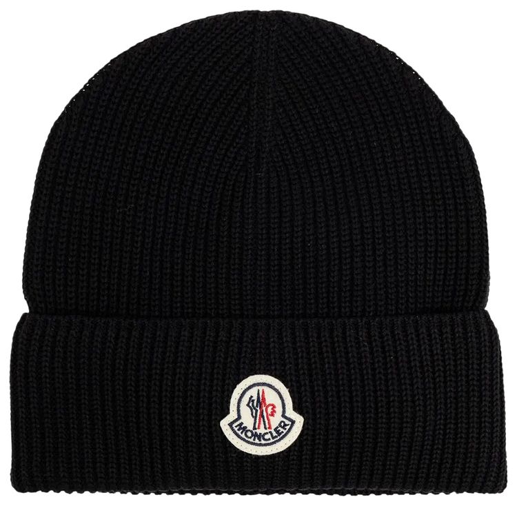 Moncler Iconic Circular Logo Ribbed Hat Black