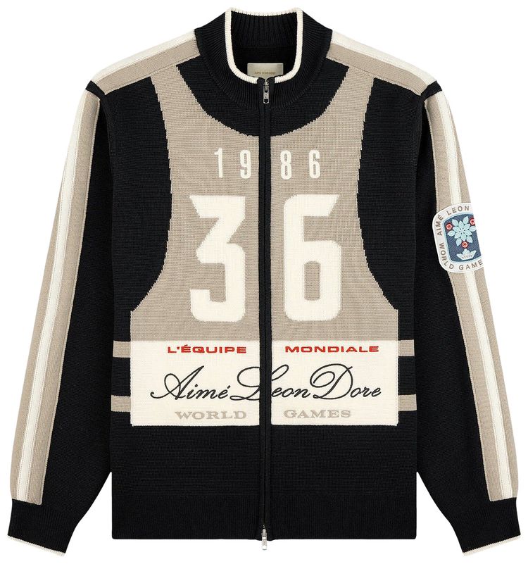 Aime Leon Dore Full Zip Alpine Ski Sweater Jet Black