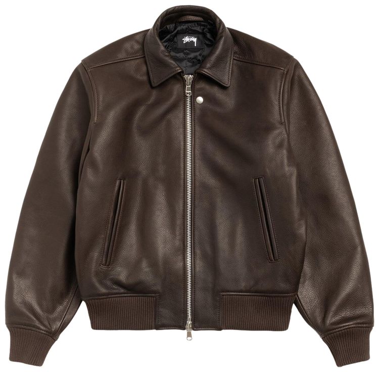 Stussy Leather Flight Jacket Dark Brown