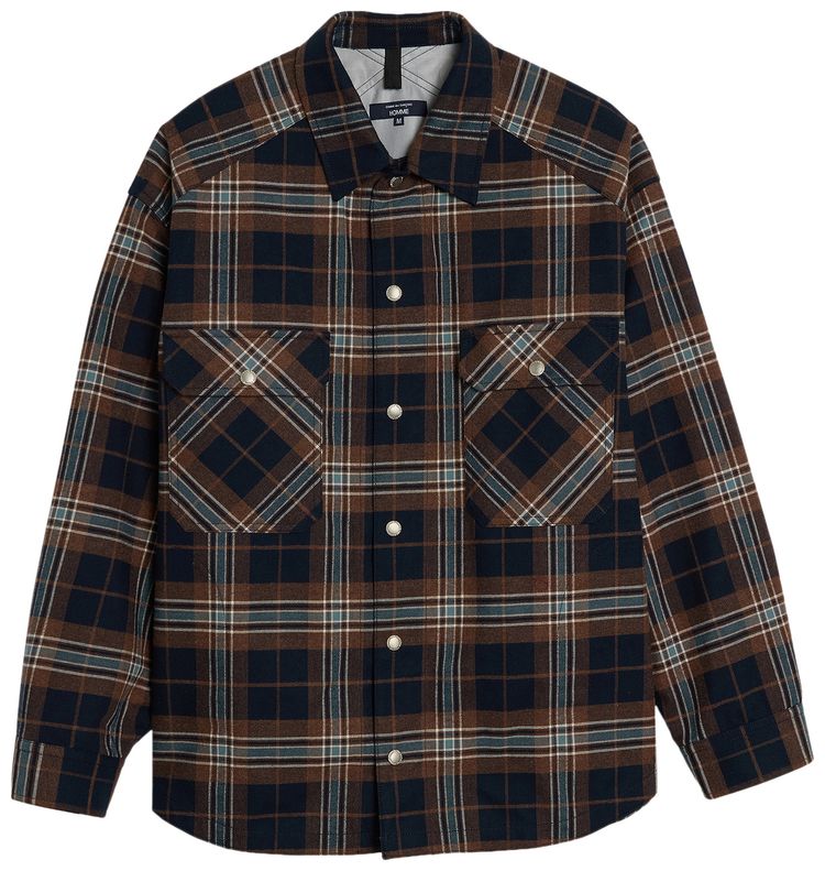 Comme des Garcons Homme Cotton Triple Layer Check Flannel Brown
