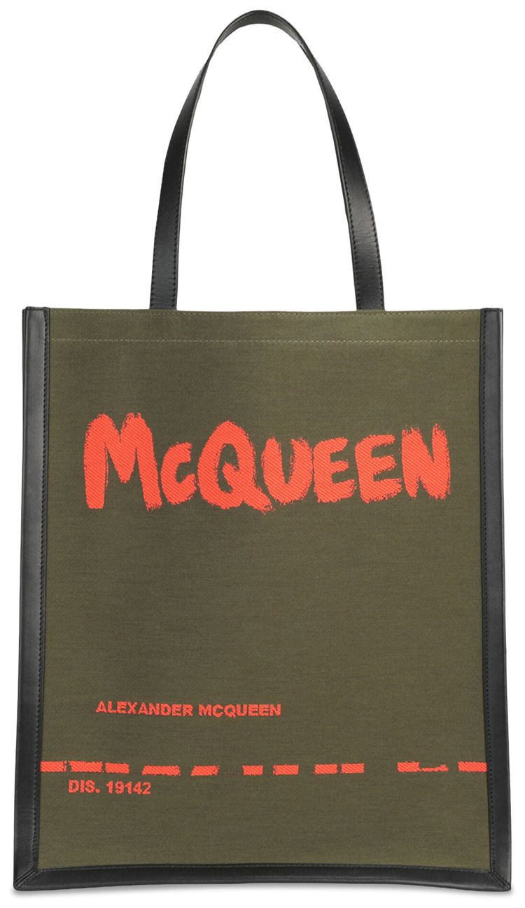 Alexander McQueen Graffiti Logo Tote Bag Military Green