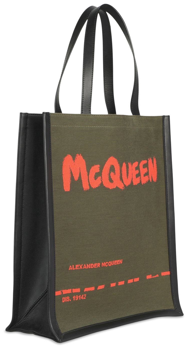 Alexander McQueen Graffiti Logo Tote Bag Military Green
