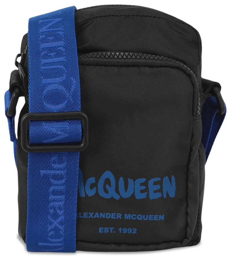 Alexander McQueen Graffiti Print Mini Messenger Bag Black Blue
