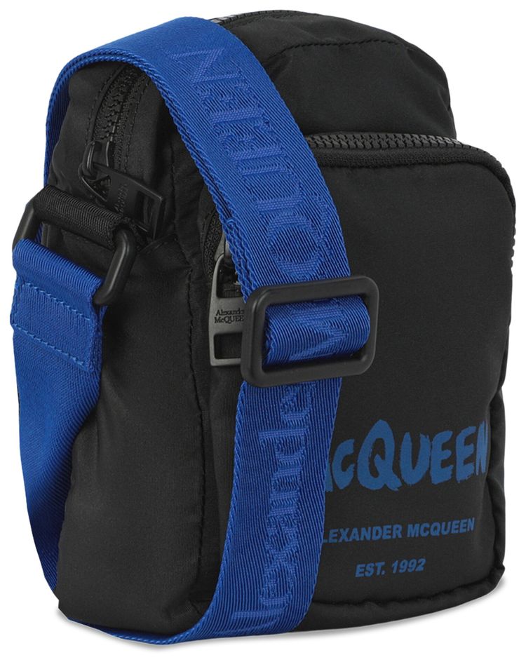 Alexander McQueen Graffiti Print Mini Messenger Bag Black Blue