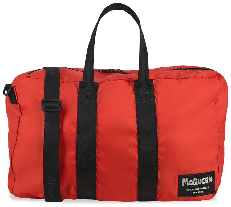 Alexander McQueen Logo Patch Polyester Duffle Bag Orange Black