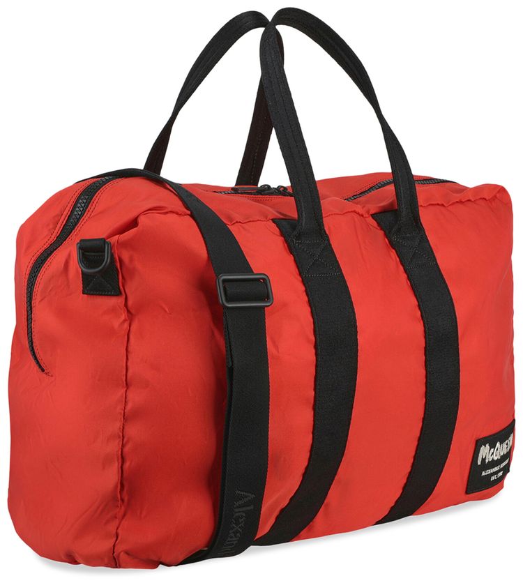 Alexander McQueen Logo Patch Polyester Duffle Bag Orange Black