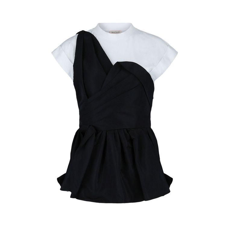 Alexander McQueen Layered Asymmetric Crepe And Jersey Peplum Top White Black