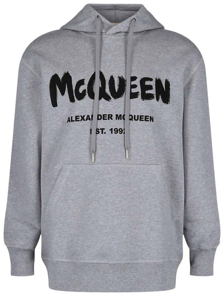 Alexander McQueen Graffiti Logo Hooded Sweatshirt Grey Black