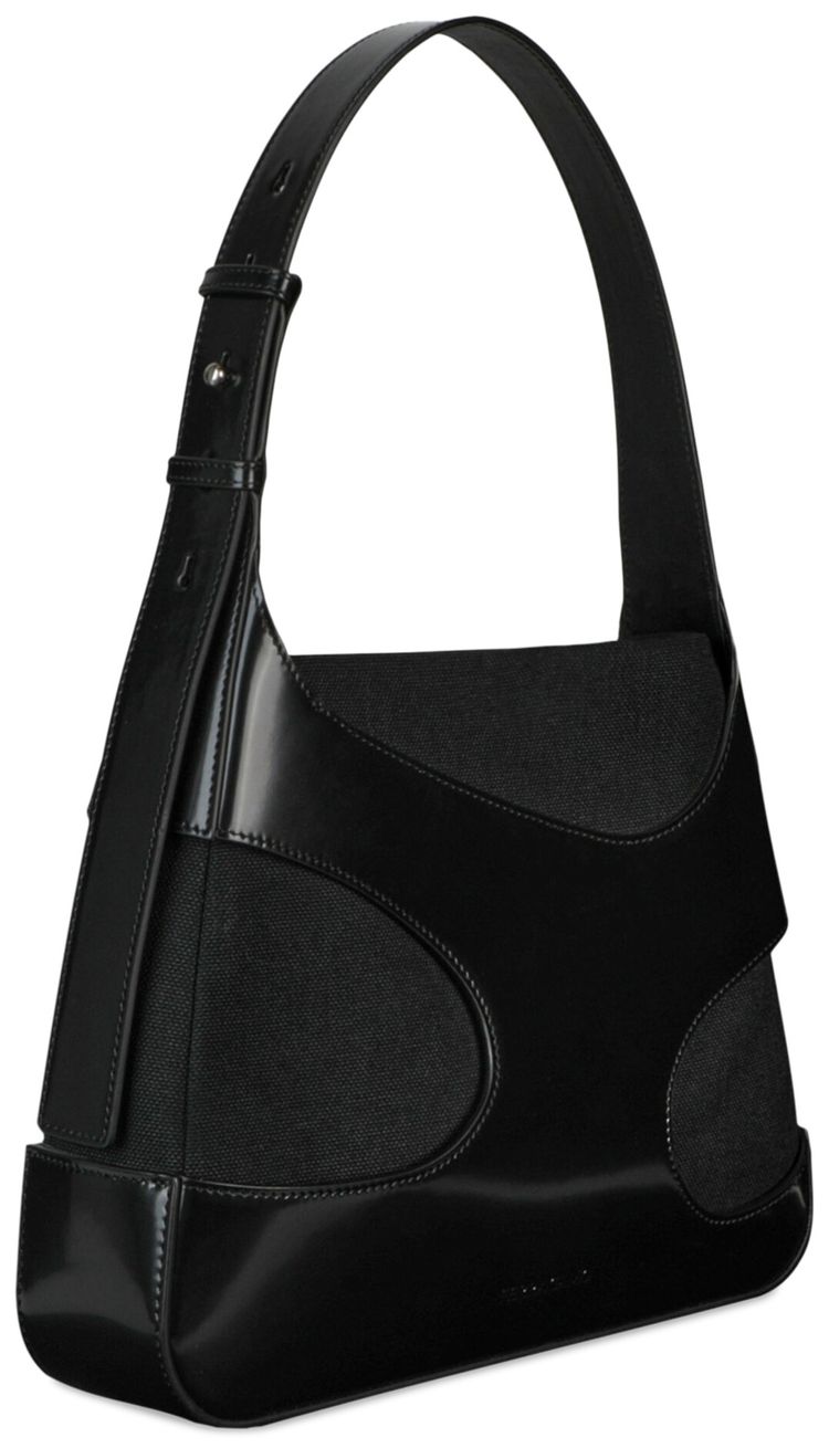 Ferragamo Cutout Canvas  Leather Shoulder Bag Black