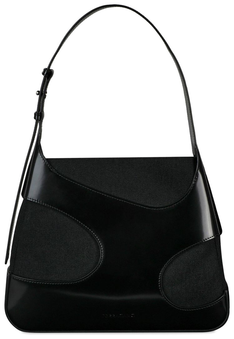 Ferragamo Cutout Canvas  Leather Shoulder Bag Black