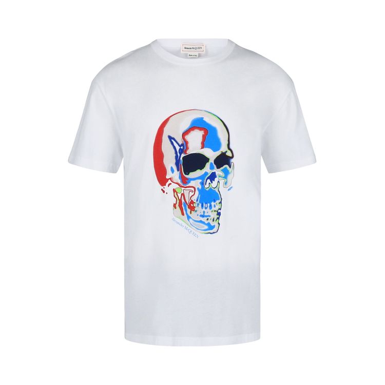 Alexander McQueen Solarized Skull Graphic T Shirt White Multi