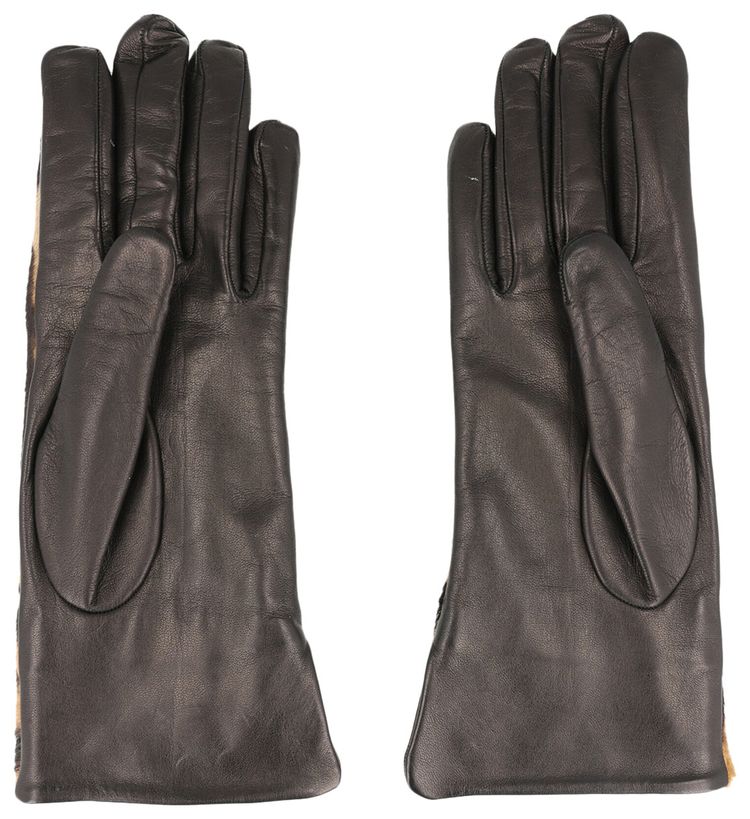 Ferragamo Leopard Print Pony Hair Leather Gloves Bone