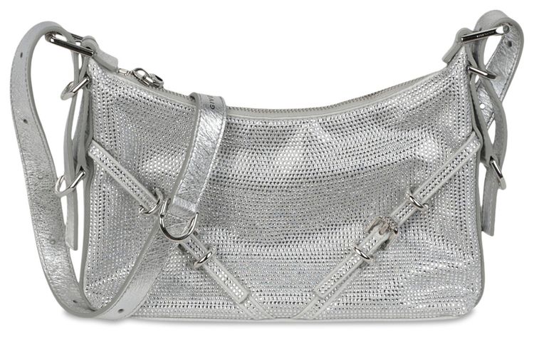 Givenchy Mini Voyou Satin And Strass Shoulder Bag Silver Grey