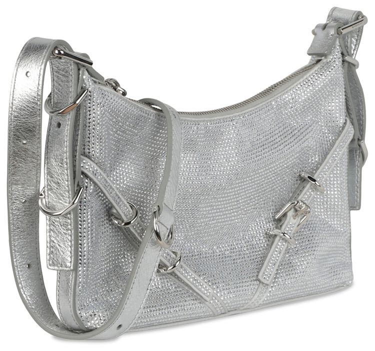 Givenchy Mini Voyou Satin And Strass Shoulder Bag Silver Grey