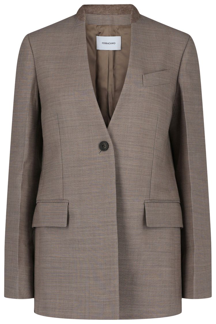 Ferragamo Single Breasted Wool Blazer Beige