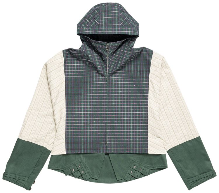 Kiko Kostadinov Estike Hooded Jacket CheckIvory StripeGreen