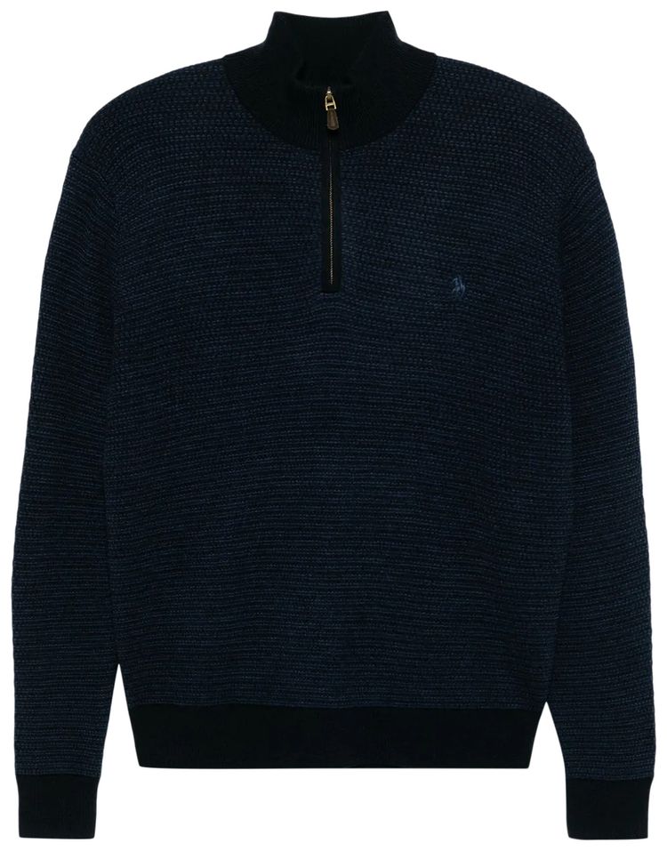 Polo Ralph Lauren Long Sleeve Textured Zip Mockneck Sweater Navy Combo