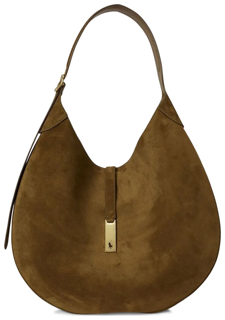 Polo Ralph Lauren Suede P ID Medium Shoulder Bag Artichoke