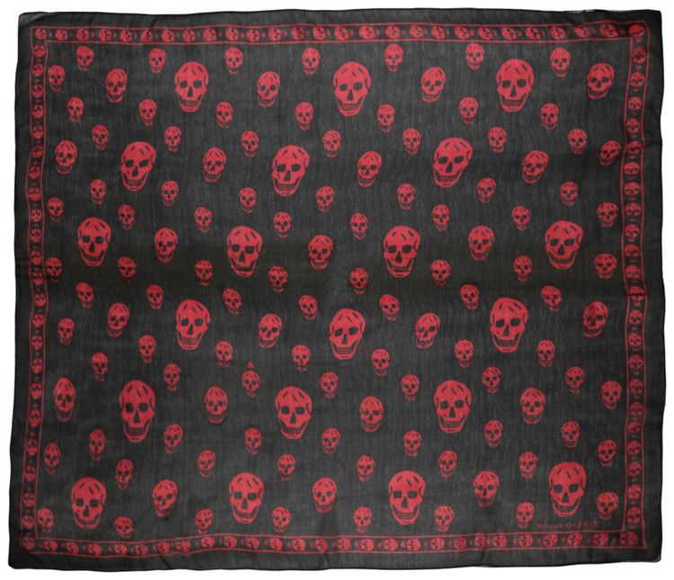 Alexander McQueen Skull Print Silk Scarf Black Red