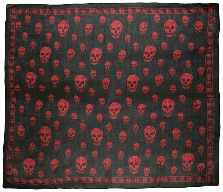 Alexander McQueen Skull Print Silk Scarf Black Red