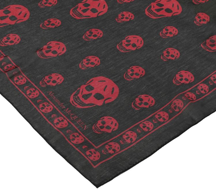 Alexander McQueen Skull Print Silk Scarf Black Red