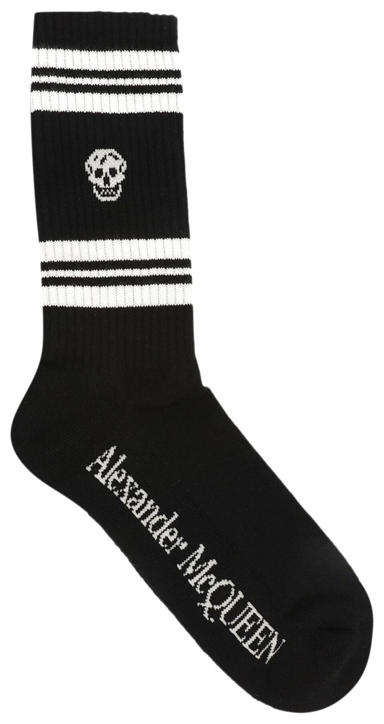 Alexander McQueen Striped Skull Logo Socks Black Ivory