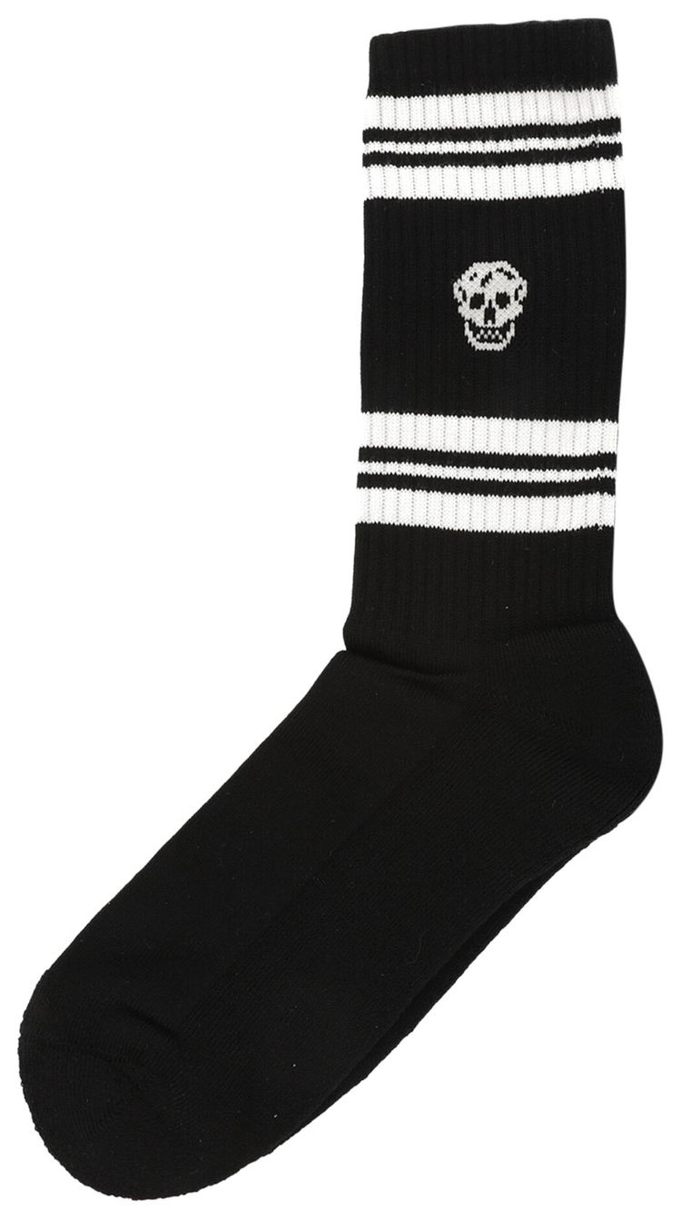 Alexander McQueen Striped Skull Logo Socks Black Ivory