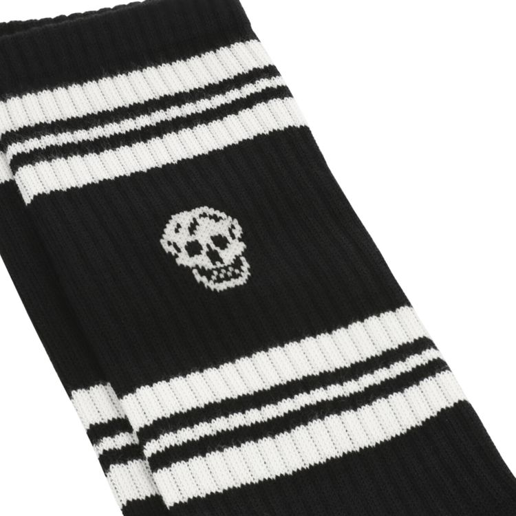 Alexander McQueen Striped Skull Logo Socks Black Ivory